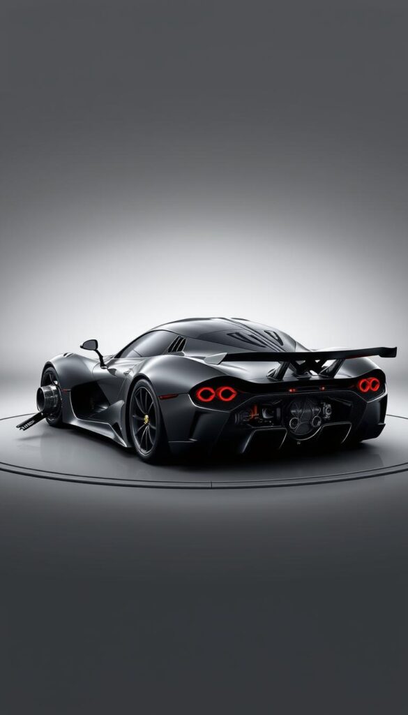 A high-detailed, technical illustration of the Hennessey Venom F5 supercar, showcasing its sleek aerodynamic design, intricate engineering, and powerful V8 engine. Rendered in a realistic, studio-like setting with soft, directional lighting emphasizing the car's contours and materials. The background is a neutral grey, allowing the subject to take center stage. Displayed from a three-quarter angle to highlight the car's bold, aggressive styling. IsCarOk