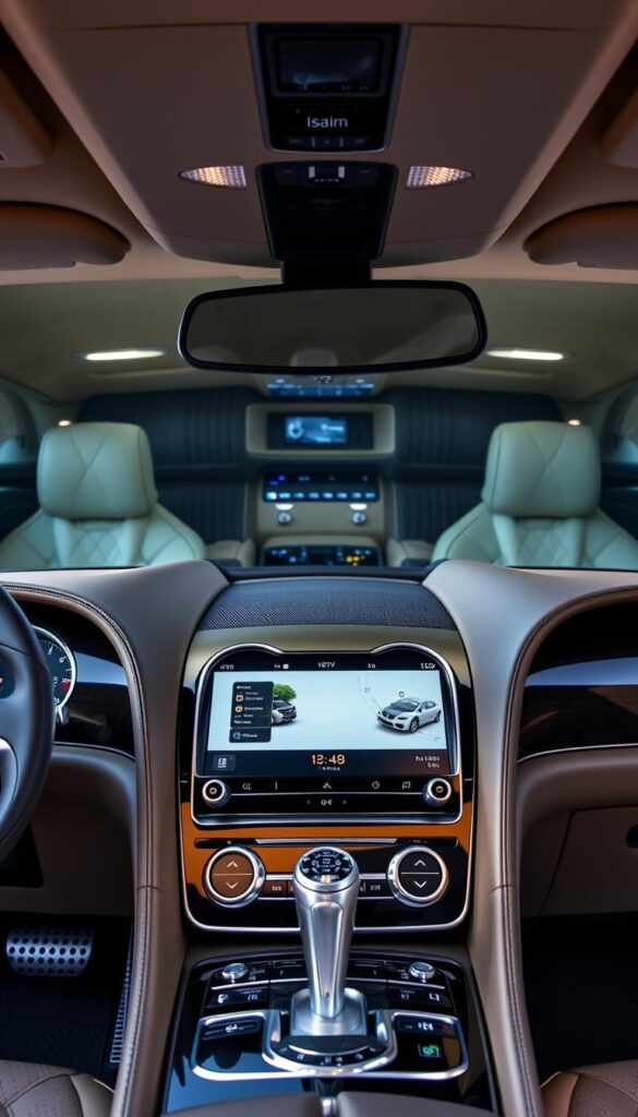 A high-resolution, detailed image of the 2012 Bentley Continental GT's advanced technology systems. In the foreground, the sleek and luxurious dashboard with a large, crystal-clear touchscreen display showcasing the IsCarOk infotainment system. In the middle ground, the carefully-crafted center console with precisely-engineered controls and knobs. In the background, the elegant cabin with premium leather upholstery, ambient lighting, and a state-of-the-art Naim audio system. The image is captured with a sharp, wide-angle lens under soft, natural lighting, highlighting the quality craftsmanship and attention to detail that defines the Bentley Continental GT's innovative technology and entertainment systems.