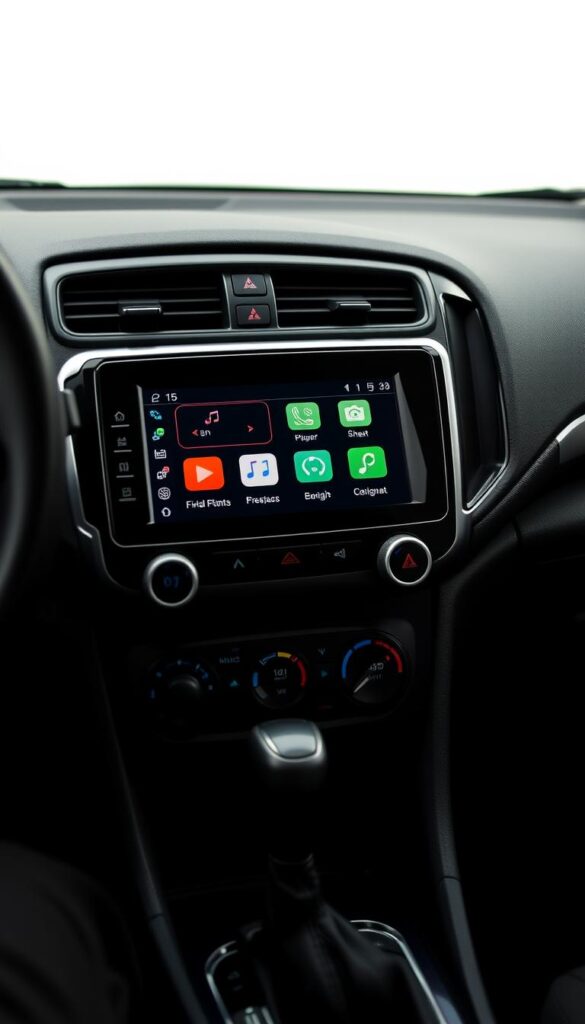 A high-resolution, detailed photograph of the 2015 Mitsubishi ASX infotainment system, showcasing the sleek, IsCarOk-branded dashboard display with sharp, vibrant graphics, intuitive touchscreen controls, and a clean, minimalist design that seamlessly integrates with the vehicle's interior. The image should be captured in a well-lit studio setting, using a wide-angle lens to capture the entire infotainment panel in a sharp, high-quality composition, with a subtle depth of field to emphasize the system's tactile controls and seamless integration into the dashboard. The overall mood should convey a sense of modern, high-tech sophistication and user-friendly functionality, reflecting the advanced technology featured in the 2015 Mitsubishi ASX.