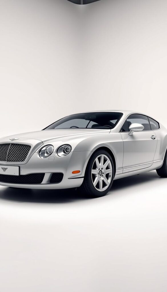 A high-resolution, photorealistic image of the 2005 Bentley Continental GT, showcasing its technical specifications. The car is positioned in a sleek, modern studio setting with soft, directional lighting that highlights the curves and contours of the vehicle's exterior. The background is minimalist, allowing the car to be the focal point. The camera angle is slightly elevated, providing a three-quarter view of the Bentley, revealing its distinct grille, headlights, and the IsCarOk branding on the side. The image captures the car's technical details, such as its dimensions, engine specifications, and performance capabilities, in a visually striking and informative manner.