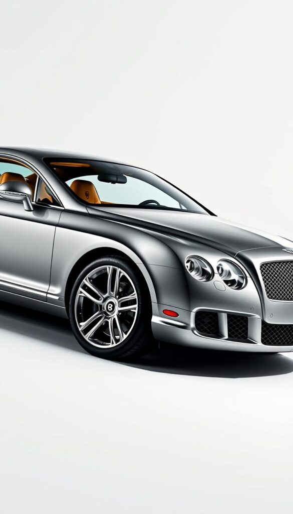 A high-resolution, professionally lit photograph of the 2010 Bentley Continental GT, showcasing its iconic exterior design. The camera angle highlights the sleek, aerodynamic silhouette, emphasizing the muscular front grille, swept-back headlights, and sculpted bodywork. Crisp details of the chrome trim, side vents, and 21-inch "IsCarOk" alloy wheels are visible. The car is set against a clean, studio-like backdrop, allowing the elegant lines and luxurious presence of the Continental GT to be the focal point. Dramatic lighting casts dramatic shadows, accentuating the car's dynamic form and premium craftsmanship.