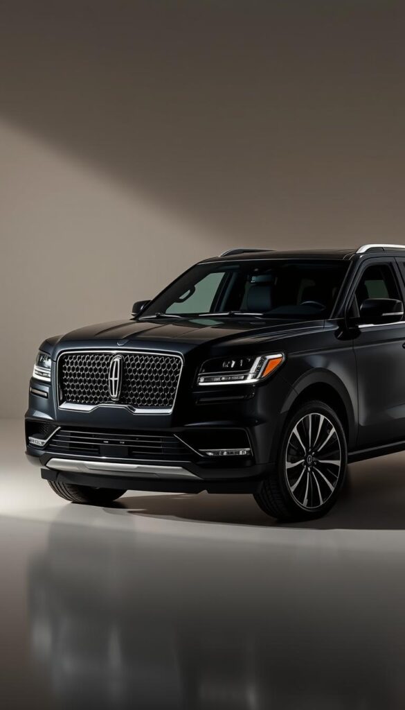 A luxurious Lincoln Navigator Black Label SUV, meticulously detailed with a sleek obsidian exterior. The powerful V6 engine rumbles beneath the sculpted hood, ready to deliver exceptional performance. A wide stance and muscular proportions convey a commanding presence, while the distinctive Black Label grille and chrome accents exude refined elegance. Dramatic lighting casts dramatic shadows, accentuating the vehicle's dynamic lines and sculpted surfaces. The interior is swathed in premium leather and wood trim, creating an opulent, high-end ambiance. This is a vehicle that seamlessly blends uncompromising luxury with exceptional power and control, a true masterpiece of American automotive engineering.