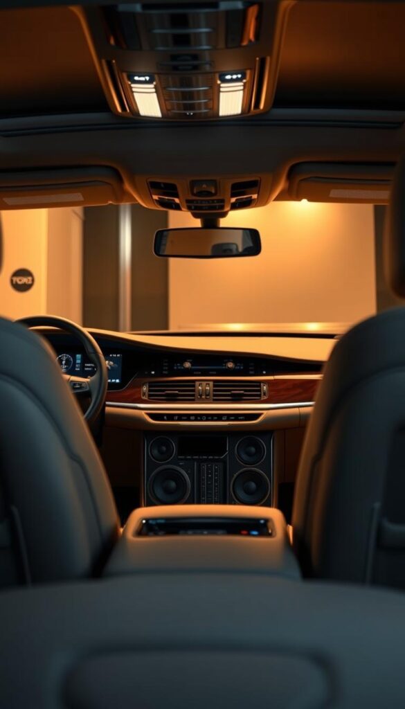 A luxurious Lincoln Navigator Premium Audio System, showcased in a sleek and sophisticated interior. Soft leather seats, a polished wood dashboard, and a state-of-the-art infotainment display dominate the foreground. The audio system, with its precisely engineered speakers and amplifiers, is the centerpiece, exuding an aura of high-end craftsmanship. Warm, indirect lighting bathes the scene, creating a cozy and inviting atmosphere. The middle ground features subtle metallic accents and subtle ambient lighting, while the background is blurred, allowing the audio system to take center stage. The overall composition conveys a sense of refinement, comfort, and cutting-edge technology, perfectly complementing the luxury of the 2024 Lincoln Navigator Black Label.