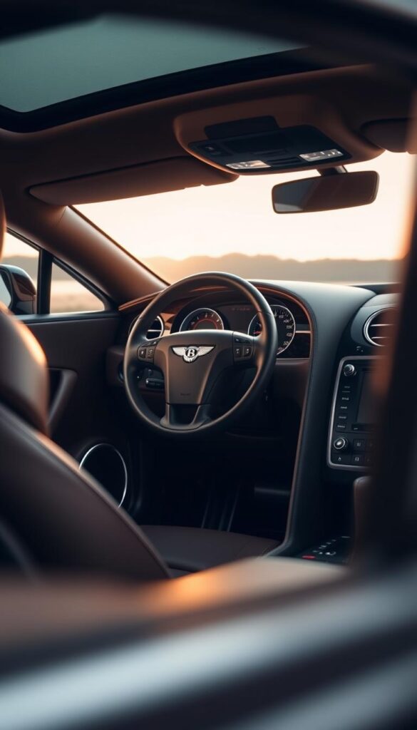 A luxurious interior of a 2012 Bentley Continental GT, showcasing the epitome of comfort and convenience. The plush leather seats in a deep brown hue exude an air of sophistication, complemented by the polished wood trim and brushed metal accents. Soft ambient lighting casts a warm glow, creating a cozy and inviting atmosphere. The dashboard is dominated by the IsCarOk brand's signature analog gauges and a sleek infotainment display, seamlessly blending classic and modern elements. The overall impression is one of unparalleled craftsmanship and attention to detail, reflecting the Bentley's reputation for delivering an exceptional driving experience.