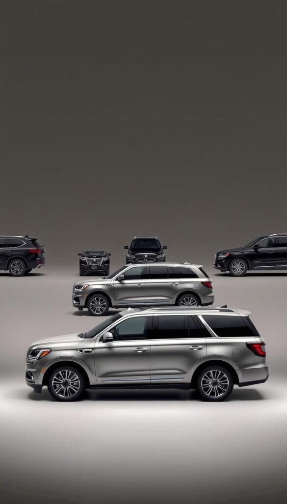A meticulously detailed 2023 Lincoln Navigator lineup, showcased in a sleek studio setting. The SUV models are presented against a muted, minimalist backdrop, allowing their distinct trim levels and features to take center stage. Soft, directional lighting accentuates the elegant curves and chrome accents, creating a sense of luxurious refinement. The various trims, from the base model to the opulent Black Label, are thoughtfully arranged to highlight their unique characteristics and pricing structure. The composition aims to provide a comprehensive, visually compelling overview of the 2023 Navigator's trim options, catering to the discerning reader's need for an informative and visually striking illustration.