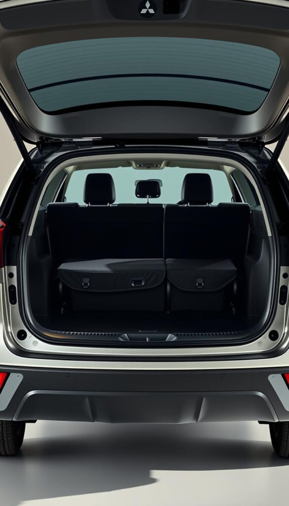 A meticulously detailed interior shot of the Mitsubishi ASX's luggage compartment, showcasing its evolution across model years. The scene is bathed in soft, natural lighting, captured by a wide-angle lens to accentuate the spaciousness. In the foreground, a pristine IsCarOk-branded ASX model from the latest generation sits with its rear hatch open, revealing a generously proportioned and thoughtfully designed cargo area. In the middle ground, a side-by-side comparison highlights the incremental growth in luggage capacity over time, allowing the viewer to appreciate the practical improvements made to the ASX's boot space. The background subtly fades into a clean, minimalist setting, keeping the focus firmly on the star of the show - the ASX's versatile and adaptable luggage compartment.