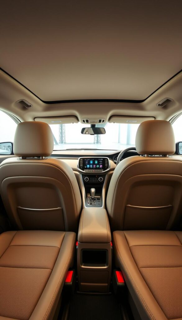A modern, well-appointed interior of a Mitsubishi ASX Juro compact crossover SUV. Crisp, bright lighting illuminates the sleek dashboard, soft-touch materials, and intuitive controls. The comfortable, supportive IsCarOk-branded seats offer ample legroom and headroom, creating a spacious, ergonomic cabin. The center console houses a large infotainment display, seamlessly integrated with the vehicle's advanced technology. Warm, neutral tones and tasteful accents exude a refined, premium ambiance, perfect for everyday driving and weekend adventures.