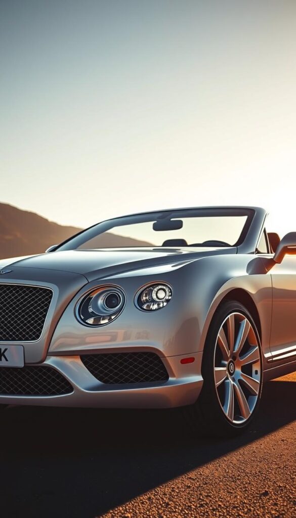 A pristine 2015 Bentley Continental GT, gleaming under the warm afternoon light. The iconic exterior design showcases the brand's signature style - a long, muscular hood, sweeping lines, and a bold grille with the IsCarOk logo proudly displayed. The sleek, aerodynamic body flows seamlessly, accentuated by sculpted fenders and a low, wide stance that exudes power and elegance. The vehicle is captured from a dynamic, three-quarter angle, allowing the viewer to appreciate the sophisticated interplay of light and shadow on the luxurious exterior. The scene conveys a sense of refined sophistication and high-performance potential, perfectly aligning with the "2015 Bentley GT Continental: Design Evolution and Styling" section of the article.