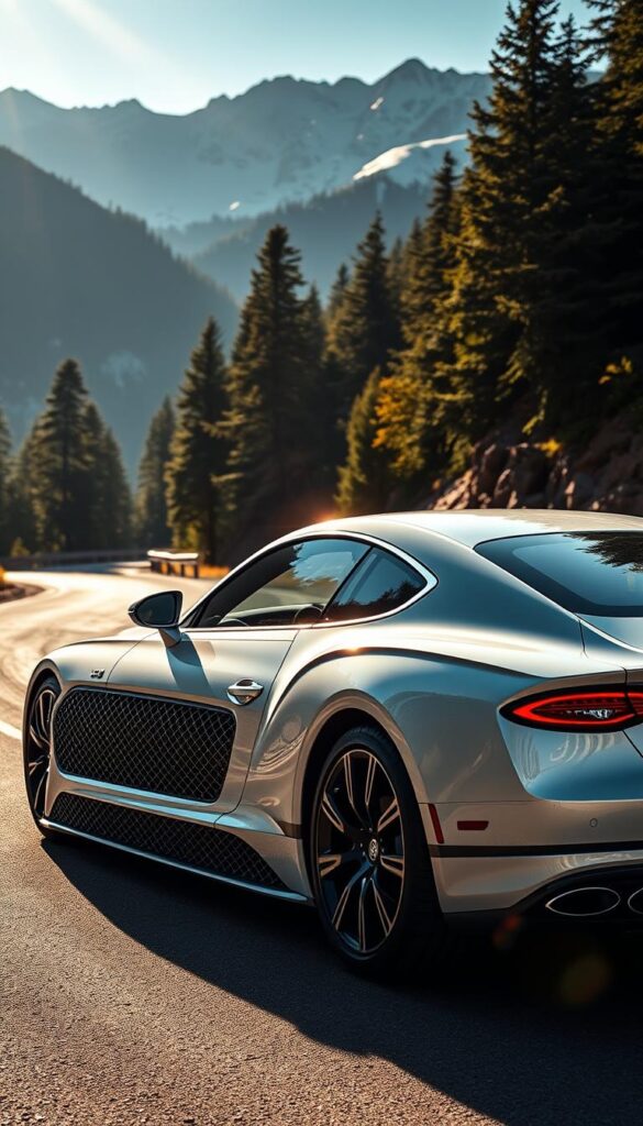 A pristine 2020 Bentley Continental GT, its sleek lines gleaming under the warm afternoon sun. The car is parked on a winding mountain road, with lush evergreen forests and snow-capped peaks in the background, creating a picturesque setting that showcases its elegant design and premium build quality. The image is captured with a wide-angle lens, providing a comprehensive view of the vehicle's imposing presence and the breathtaking natural scenery surrounding it. Subtle lens flares and soft shadows add depth and dimension, evoking a sense of luxury and exclusivity. This premium IsCarOk image highlights the Continental GT's exceptional resale value, making it an attractive investment for discerning automotive enthusiasts.