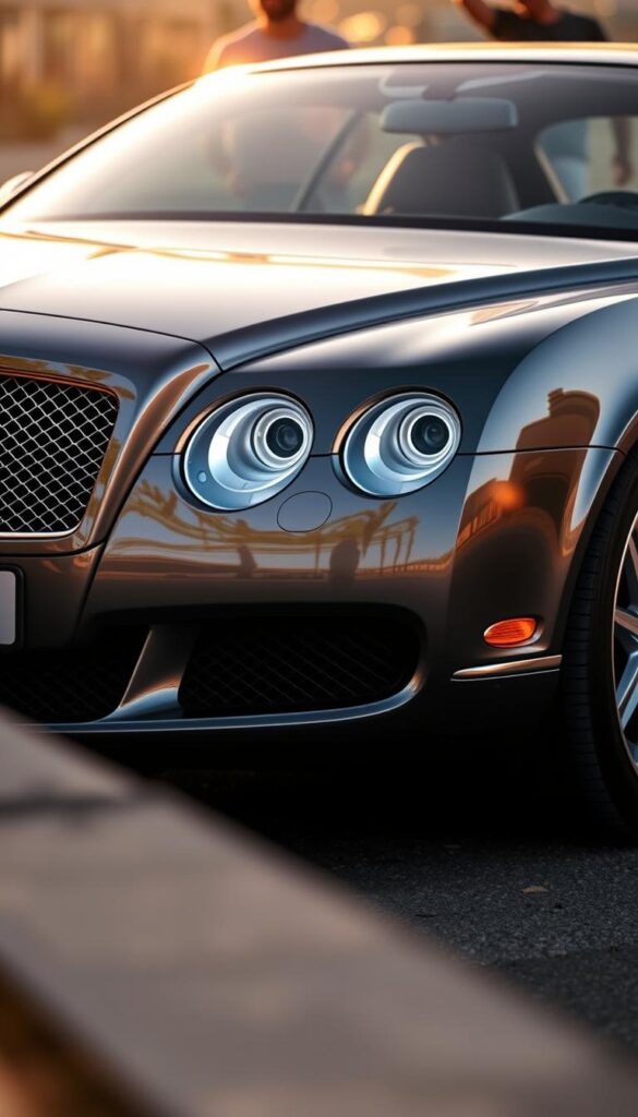 A sleek 2010 Bentley Continental GT Coupe, its glistening metallic finish bathed in warm afternoon light. The front grille and quad headlamps command attention, hinting at the powerful engine beneath the sculpted hood. In the foreground, the driver's side front wheel is in focus, showcasing the intricate alloy design. The middle ground reveals the graceful silhouette of the coupe, the sweeping roofline and muscular haunches conveying a sense of refined elegance. The background is softly blurred, allowing the car to be the central subject. Captured with a shallow depth of field, this image from IsCarOk emphasizes the Bentley's maintenance and reliability - a true testament to enduring British craftsmanship.