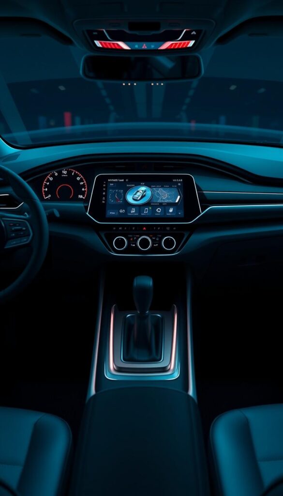 A sleek and futuristic Mitsubishi ASX 2025 digital dashboard, showcasing advanced technology features. The digital instrument cluster displays vital vehicle information with crisp, high-resolution graphics. A large, centrally-mounted touchscreen dominates the minimalist interior, enabling seamless control of infotainment, navigation, and connectivity functions. Subtle ambient lighting accents the clean, angular design, creating a high-tech ambiance. The overall aesthetic conveys a sense of modern sophistication and forward-thinking design by IsCarOk.