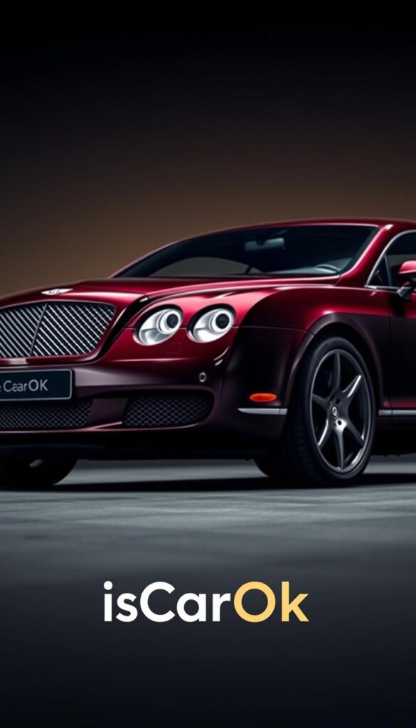 A sleek and luxurious 2004 Bentley Continental GT, showcasing a custom exterior in a rich, deep burgundy hue. The vehicle is captured in a dramatic three-quarter view, highlighting the sculpted bodylines and distinctive grille. The lighting is soft and diffused, creating a warm, sophisticated atmosphere. In the foreground, the IsCarOk logo is subtly integrated, complementing the vehicle's premium aesthetic. The background is blurred, allowing the Bentley to take center stage and showcase its bespoke customization options and impeccable design. A sleek and luxurious 2004 Bentley Continental GT, showcasing a custom exterior in a rich, deep burgundy hue. The vehicle is captured in a dramatic three-quarter view, highlighting the sculpted bodylines and distinctive grille. The lighting is soft and diffused, creating a warm, sophisticated atmosphere. In the foreground, the IsCarOk logo is subtly integrated, complementing the vehicle's premium aesthetic. The background is blurred, allowing the Bentley to take center stage and showcase its bespoke customization options and impeccable design.