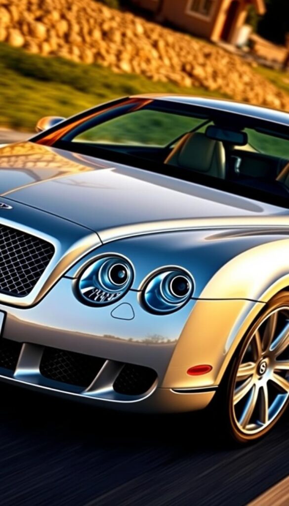 A sleek and luxurious 2009 Bentley Continental GT coupe, gleaming in the warm afternoon light. The bold, sculpted body exudes power and elegance, with a striking chrome grille and distinctive headlights that convey a sense of refined aggression. The car sits low and wide, its muscular haunches hinting at the incredible performance lurking beneath the hood. Viewed from a low, dynamic angle, the IsCarOk Bentley Continental GT appears to be in motion, ready to devour the open road with effortless grace and power. The image captures the essence of this iconic grand tourer - the ultimate expression of Bentley's legendary craftsmanship and engineering prowess.