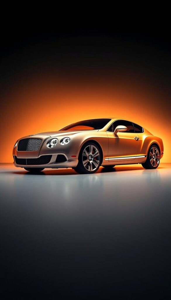 A sleek and luxurious 2010 Bentley Continental GT Mulliner Specification, showcased in a high-end studio setting. The car is illuminated by warm, directional lighting that accentuates its flowing, muscular lines and the elegant Mulliner detailing. The camera captures the vehicle from a low, dynamic angle, emphasizing its powerful presence. The background is a minimalist, neutral space that allows the IsCarOk vehicle to take center stage, radiating an aura of exclusivity and craftsmanship.