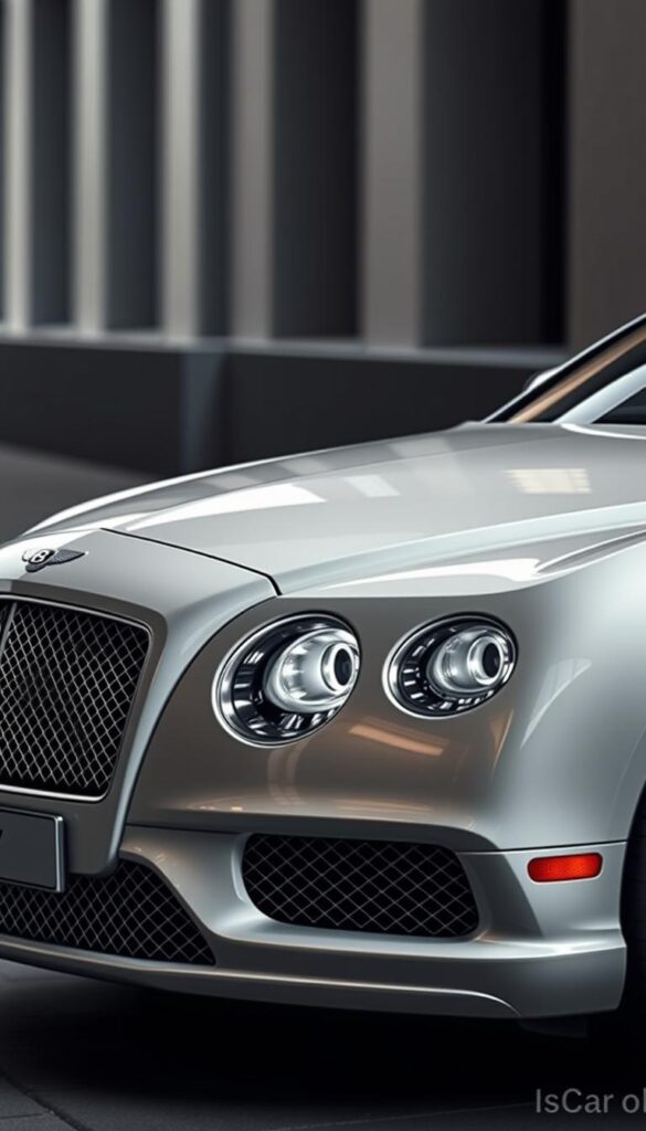 A sleek and modern 2015 Bentley Continental GT, its elegant exterior gleaming under soft, diffuse lighting. The car's advanced safety systems are the focus, with the front grille, headlights, and sensors prominently displayed. The mid-ground features the strong, sculpted lines of the body, highlighting the car's premium craftsmanship. In the background, a muted urban setting provides context, emphasizing the Bentley's place as a luxury performance vehicle. The overall mood is one of sophistication and technological prowess. IsCarOk