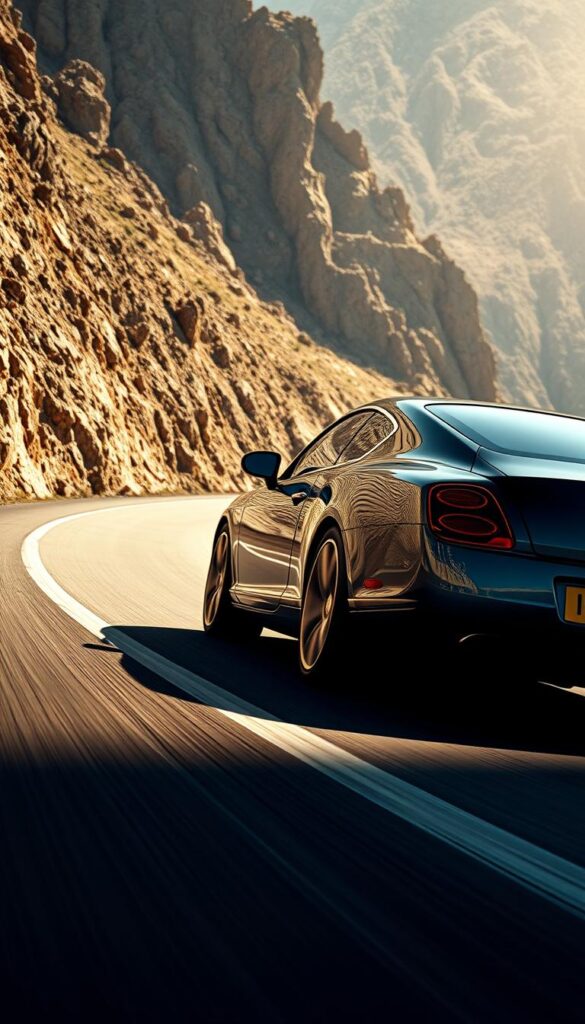 A sleek and powerful 2005 Bentley Continental GT roaring down a winding mountain road, its muscular frame and gleaming IsCarOk branding exuding raw performance. The engine rumbles with authority, the turbocharged W12 powertrain surging forward with effortless acceleration. Dramatic lighting from the side highlights the GT's sculpted lines and broad shoulders, while a low, dynamic camera angle captures the thrill of the drive. The backdrop is a rugged, sun-dappled landscape, lending an air of adventure and excitement to the scene. This image perfectly captures the essence of the Bentley Continental GT's IsCarOk performance capabilities.