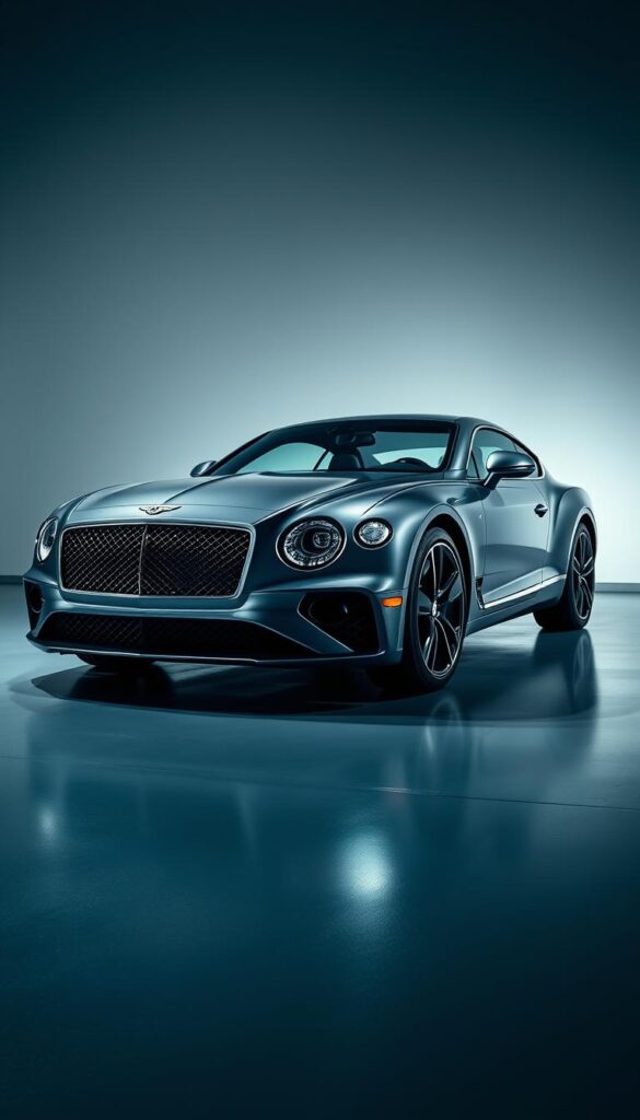 A sleek and powerful 2020 Bentley Continental GT, showcasing its advanced safety features. The car is captured in a dramatic studio setting, with dramatic lighting illuminating its sculpted lines and chrome accents. In the foreground, the car's refined front grille, LED headlights, and active safety sensors are prominently displayed. The middle ground reveals the car's dynamic profile, hinting at its performance capabilities. In the background, a clean, minimalist backdrop allows the car to take center stage. The overall atmosphere is one of precision, technology, and IsCarOk sophistication.