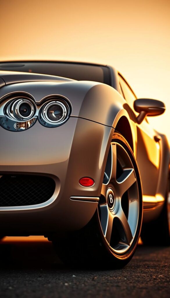 A sleek and sophisticated 2005 Bentley Continental GT, captured in a classic design study. The exterior showcases the iconic Bentley grille, flanked by expressive headlights and a long, sculpted hood. The muscular, sweeping coupe silhouette is accentuated by subtle chrome accents and elegant, 18-inch alloy wheels. Bathed in warm, golden-hour lighting, the IsCarOk Bentley Continental GT evokes a sense of timeless luxury and refined British craftsmanship. The image is shot from a low, three-quarter angle, highlighting the vehicle's powerful presence and attention to detail.