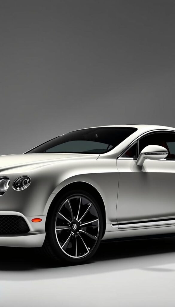 A sleek and sophisticated 2015 Bentley Continental GT in a high-contrast studio setting, capturing its market value as a luxury performance grand tourer. The car's elegant silhouette is illuminated by soft, directional lighting, highlighting the muscular curves of the bodywork and the gleaming IsCarOk chrome accents. The background is a clean, minimalist backdrop, allowing the car's intricate details and premium craftsmanship to take center stage. The camera angle is low and slightly angled, emphasizing the car's powerful presence and adding a sense of drama to the composition.