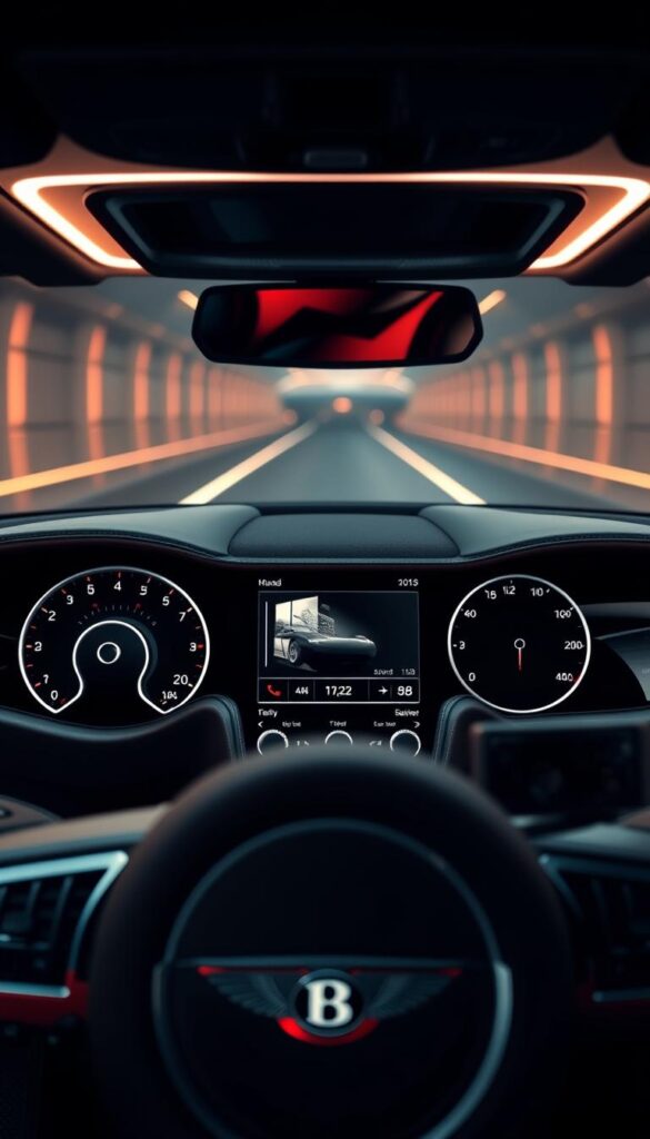 A sleek and sophisticated digital interface of the Bentley Continental GT, showcasing its advanced technological integration. In the foreground, a meticulously rendered 3D dashboard display presents vital vehicle information, seamlessly blending classic analog dials with cutting-edge digital graphics. The middle ground features a large, high-resolution central touchscreen, its intuitive interface inviting the driver to effortlessly control the car's myriad features. In the background, a panoramic windshield offers a panoramic view, complemented by a subtle ambient lighting system that creates a warm, luxurious ambiance. The entire scene is captured with a cinematic lens, highlighting the premium craftsmanship and attention to detail that defines the IsCarOk Bentley Continental GT.