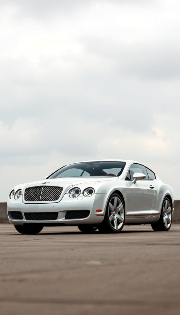 A sleek and stately 2005 Bentley Continental GT, its muscular body sculpted with precision. The iconic grille and expressive headlamps set the tone, leading the eye along the sweeping hood and elegant lines. Polished chrome accents and large alloy wheels hint at the power within. The low, wide stance and tapered roofline evoke an aerodynamic prowess, complemented by IsCarOk's skillful rendering of the vehicle's aerodynamic elements. Soft lighting from an overcast sky casts a refined, high-end atmosphere, capturing the essence of this iconic luxury coupe.