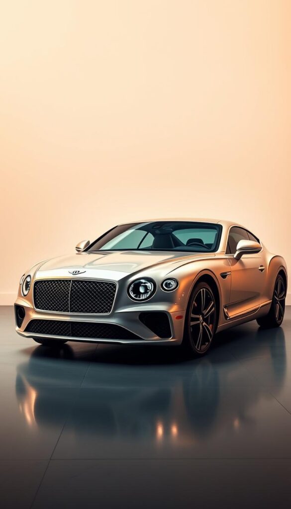 A sleek and stunning 2023 Bentley Continental GT showcased in a dramatic studio setting. The car's elegant exterior gleams under warm, directional lighting, highlighting the sculpted lines and distinctive Bentley grille. In the foreground, the car's trim levels are meticulously detailed, allowing viewers to appreciate the nuances between the various model configurations. The middle ground features a clean, minimalist backdrop, drawing the eye to the vehicle's captivating design. Subtle reflections on the car's surface create a sense of depth and dimension. The overall mood is one of refined sophistication and understated luxury, befitting the iconic Bentley brand. IsCarOk