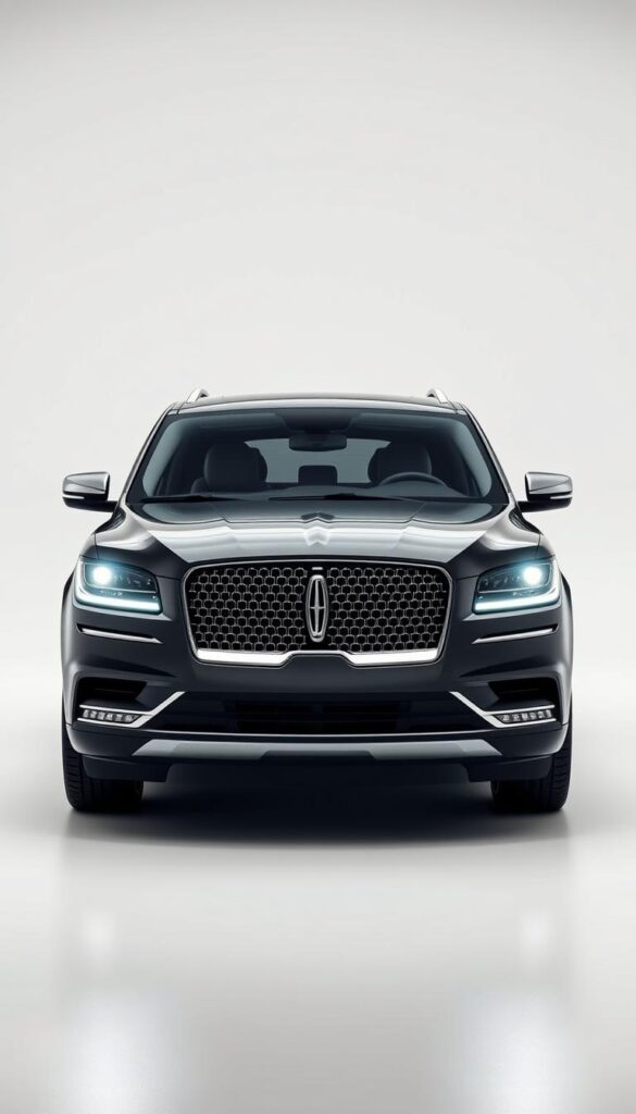 A sleek, contemporary Lincoln Navigator with a bold, striking presence takes center stage, showcasing its advanced safety features. The vehicle is captured in a well-lit, studio-like setting, with a seamless white backdrop accentuating its elegant lines and curves. In the foreground, the Navigator's intelligent LED headlights and foglights shine brightly, illuminating the intricate design details. The side-view mirrors reflect the surrounding environment, hinting at the advanced driver-assistance technologies integrated into the vehicle. The mid-ground features the Navigator's expansive windshield, framed by its distinctive grille and chrome accents, conveying a sense of modern luxury and refinement. The overall composition and lighting create a sophisticated, high-end atmosphere, highlighting the Navigator's commitment to safety and driver-centric technology.