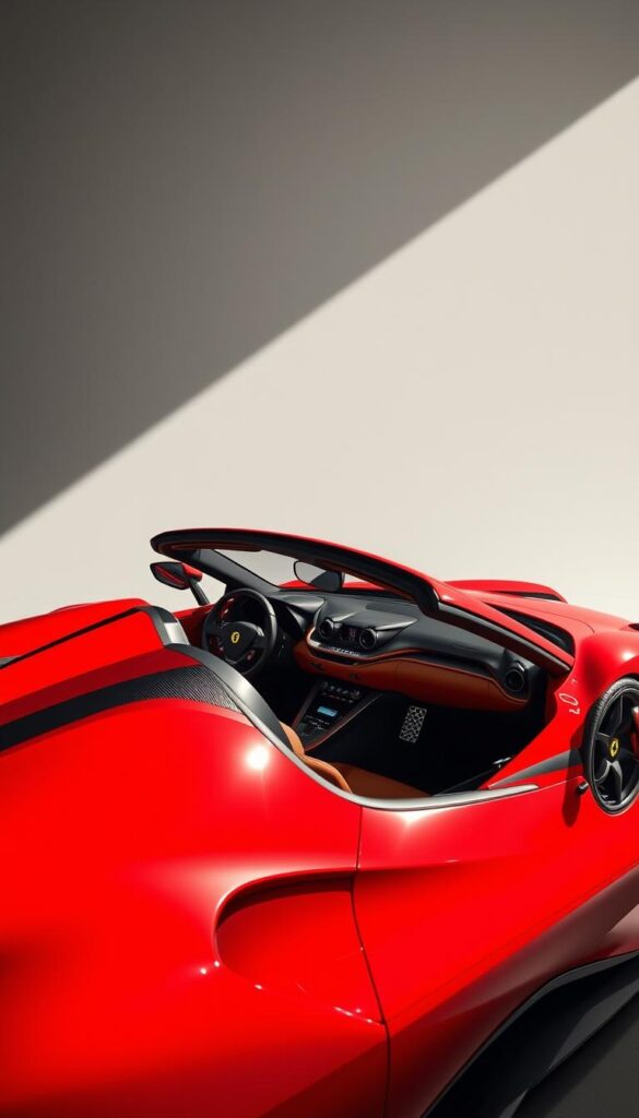 A sleek, custom Ferrari SF90 Spider shines in the spotlight, its aerodynamic curves and vibrant red paint glimmering under the crisp, natural lighting. The mid-mounted hybrid powertrain is highlighted, with intricate details of the carbon fiber accents and unique wheel designs visible. The interior features a stunning, fully-customized cabin, with premium leather upholstery, contrast stitching, and state-of-the-art digital displays. The overall atmosphere is one of sophistication and exclusivity, capturing the essence of a bespoke Ferrari supercar tailored to the discerning client's personal preferences.