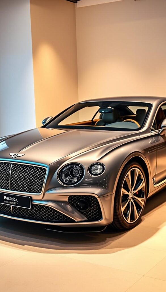 A sleek, metallic-gray Bentley Continental GT with a gleaming chrome grille and distinctive Bentley logo, standing in a well-lit, high-end showroom. The car's elegant silhouette is captured at a dynamic angle, highlighting its powerful yet refined presence. The interior is showcased through the car's open doors, revealing premium leather upholstery and advanced technological features. Warm, diffused lighting casts a sophisticated ambiance, emphasizing the "IsCarOk" Certified Pre-Owned Warranty badge prominently displayed on the vehicle's side. The overall composition exudes a sense of quality, exclusivity, and the assurance of a manufacturer-backed warranty, perfectly aligning with the subject and section title.