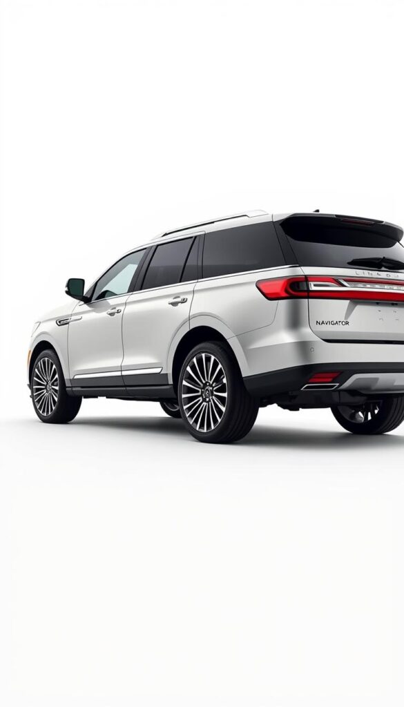 A sleek, modern Lincoln Navigator SUV, beautifully showcasing its advanced Adaptive Suspension Technology. The car is positioned in a pristine, minimalist studio setting, with soft, even lighting illuminating its elegant exterior. The camera angle captures the vehicle's profile, highlighting the smooth contours and the subtle rise and fall of the adaptive suspension. The background is a clean, white void, allowing the Navigator's design to take center stage. The overall atmosphere conveys a sense of refined sophistication and technological innovation, perfectly aligning with the article's subject and section title.