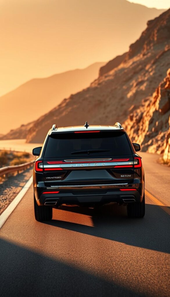A sleek, powerful 2019 Lincoln Navigator Black Label SUV stands majestically on a winding mountain road, its muscular frame gleaming under the warm golden light of the setting sun. The vehicle's bold, angular design and distinctive Black Label grille command attention, while the rear-facing camera captures the refined, luxurious interior. Smooth, responsive handling is evident as the Navigator navigates the twisting tarmac, its adaptive suspension and advanced powertrain delivering a thrilling, dynamic driving experience. The image conveys the Navigator's perfect balance of premium comfort, cutting-edge technology, and exceptional performance, reflecting its status as a true flagship luxury SUV.