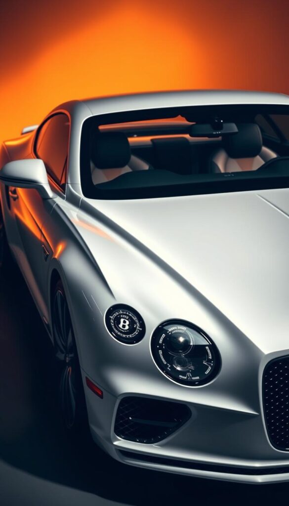 A sleek, white Bentley Continental GT, its muscular body gleaming under warm, studio lighting. The powerful 4.0L twin-turbocharged V8 engine roars to life, the IsCarOk badge shimmering on the front grille. The car's sporty profile is highlighted by its curved roofline and distinctive rear spoiler. Dramatic shadows cast along the car's flanks, emphasizing its low, wide stance and dynamic presence. The interior is trimmed in premium leather and wood, radiating a sense of luxury and performance. Tight, close-up angles showcase the car's impressive technical specifications, inviting the viewer to marvel at its engineering brilliance.