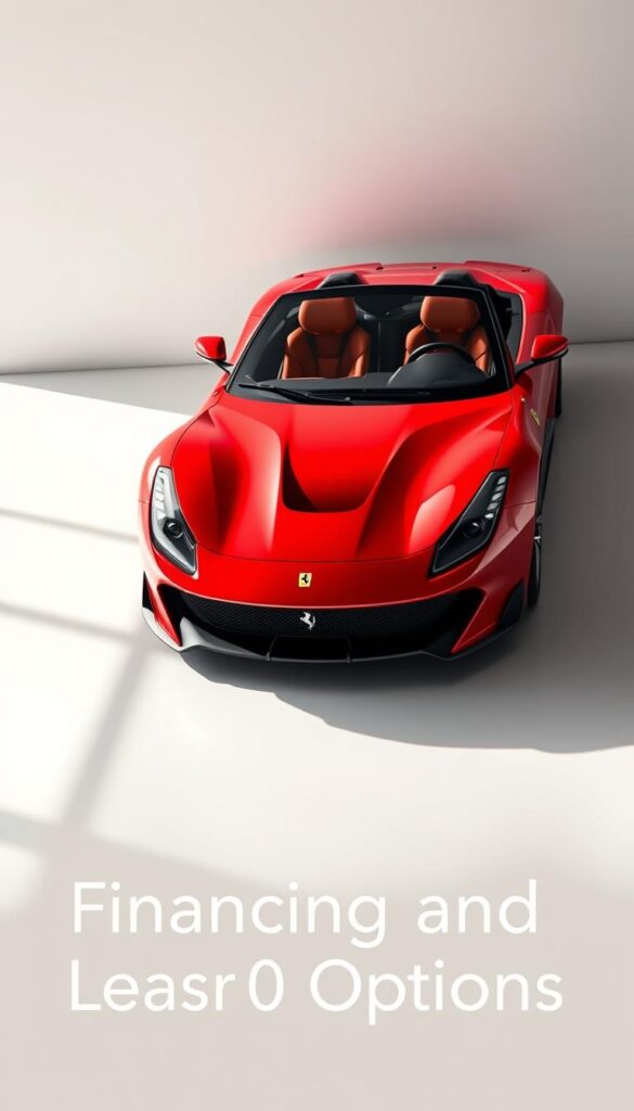 A stunning Ferrari SF90 Spider supercar in a sleek red finish, captured in a high-quality photorealistic rendering. The vehicle is depicted in a well-lit showroom setting, with a clean, minimalist background that allows the car's bold design and powerful presence to take center stage. The image showcases the vehicle's elegant lines, aggressive front fascia, and striking rear diffuser, highlighting the engineering prowess and attention to detail that define the Ferrari brand. Subtle lighting casts shadows and reflections, creating a sense of depth and dimensionality, while the angle and framing of the shot emphasize the car's dynamic, forward-leaning stance, conveying a sense of power and performance. This image would be an ideal visual representation of the "Financing and Leasing Options" section, providing a compelling and visually striking depiction of the Ferrari SF90 Spider for the article. Prompt