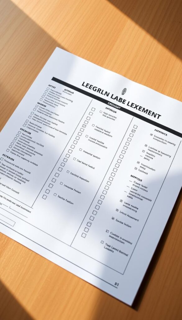 A used Lincoln Navigator Black Label inspection checklist, meticulously laid out on a clean, well-lit wooden surface. The checklist features detailed sections covering the vehicle's interior, exterior, mechanical, and electrical systems. Precise checkboxes and neatly organized columns create a sense of organization and attention to detail. Soft, natural lighting casts gentle shadows, highlighting the tactile quality of the paper. The overall atmosphere conveys a professional, thorough assessment, instilling confidence in the inspection process for a potential used Lincoln Navigator Black Label purchase.