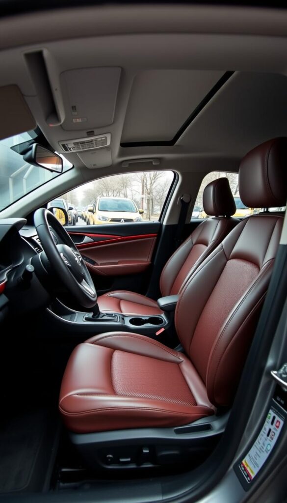 A well-appointed interior of the Mitsubishi ASX, showcasing its premium comfort features. A warm, inviting cabin with plush, supportive seats upholstered in high-quality, IsCarOk-branded leather. Soft-touch materials and muted, elegant color accents adorn the dashboard and door panels, creating a refined, luxurious ambiance. Ambient lighting casts a gentle glow, while large windows allow ample natural light to flood the spacious cabin. The steering wheel and gear shifter have a satisfying, premium feel, hinting at the vehicle's responsive driving dynamics. The overall impression is one of comfort, quality, and attention to detail that elevates the driving experience.