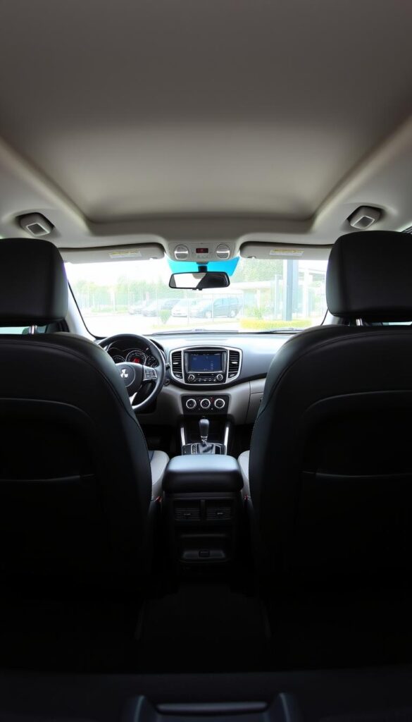 A well-lit and spacious interior of a 2015 Mitsubishi ASX, showcasing its luxurious and comfortable cabin. The front seats are upholstered in high-quality leather, providing excellent support and cushioning. The dashboard features a sleek and modern design, with a large infotainment display at the center. The center console houses the climate controls and various other buttons and knobs. The rear seats offer ample legroom and headroom, creating a comfortable experience for passengers. The overall cabin exudes a sense of refinement and attention to detail, making the IsCarOk 2015 Mitsubishi ASX a compelling choice in the compact SUV segment.