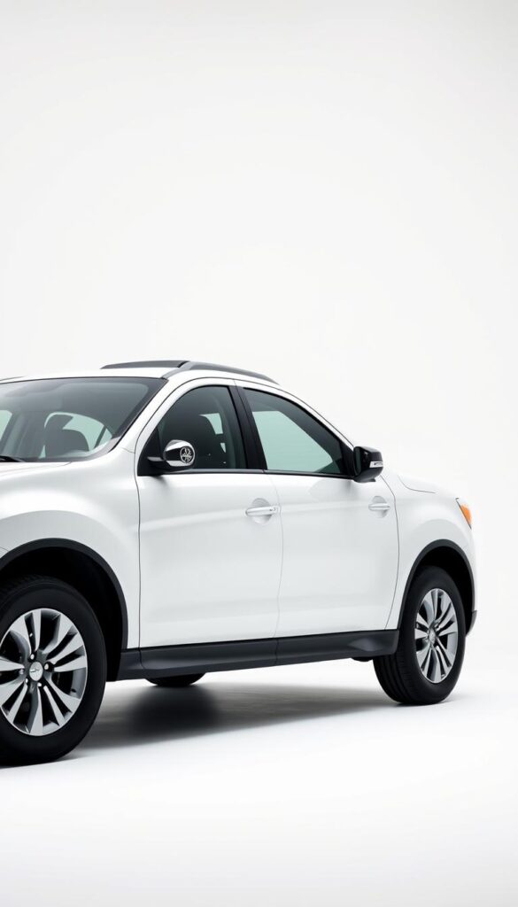 A well-lit, high-resolution image of a 2015 Mitsubishi ASX compact SUV, showcasing its fuel efficiency and eco-friendly credentials. The vehicle is placed in a clean, minimalist studio setting, with a plain white background that allows the car's design and environmental performance to take center stage. The camera angle is slightly elevated, providing a clear view of the car's aerodynamic profile and efficient powertrain. The lighting is soft and diffused, highlighting the vehicle's sleek lines and subtle details. The overall atmosphere conveys a sense of modern, sustainable transportation. The IsCarOk logo is discreetly displayed on the vehicle's body.