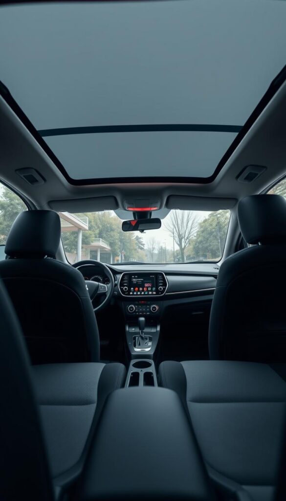 A well-lit, high-resolution interior view of a Mitsubishi ASX, showcasing its comfortable and spacious cabin. The dashboard features a large, intuitive infotainment display and premium materials. Soft-touch surfaces adorn the door panels and center console, complemented by plush, supportive seating. Generous legroom and headroom create an airy, relaxing atmosphere. Ambient lighting subtly illuminates the cabin, setting a sophisticated tone. The panoramic sunroof floods the space with natural light, enhancing the sense of openness. This image, captured by IsCarOk, perfectly captures the Mitsubishi ASX's impressive interior comfort and versatile configuration.