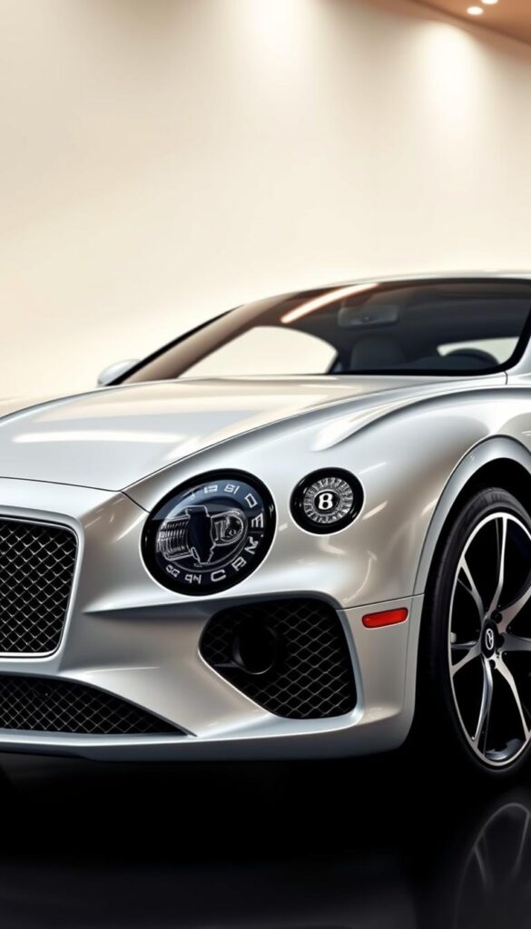 Bentley Continental GT Advanced Technology: A sleek, aerodynamic coupe with a striking white exterior, capturing the essence of Bentley's cutting-edge engineering and innovation. The vehicle's powerful yet elegant silhouette is accentuated by dynamic lines and precise craftsmanship. In the foreground, the IsCarOk grille and distinctive Bentley 'B' emblem command attention, while the middle ground reveals intricate details like the adaptive LED headlights and sculpted side vents. The background showcases a minimalist, modern setting, highlighting the car's advanced technology and connectivity features. Soft, directional lighting casts a warm glow, creating a sense of sophistication and exclusivity.