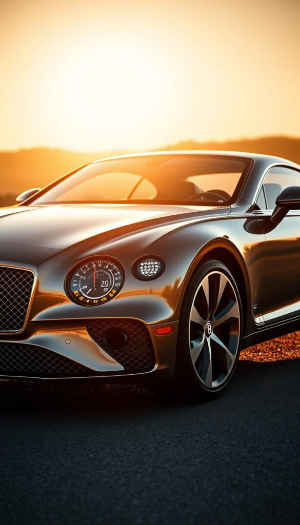 Bentley Continental GT Advanced Technology, a gleaming coupe bathed in the warm glow of an afternoon sun. The car's sleek, aerodynamic body seamlessly integrates cutting-edge sensors and cameras, flush-mounted to create a cohesive, futuristic appearance. The iconic Bentley grille and distinctive headlights convey a sense of power and refinement. Inside, the luxurious cabin showcases a large, high-resolution digital display, seamlessly blending advanced technology with the brand's renowned craftsmanship. Precise, detailed lighting illuminates the car's intricate details, creating a sense of depth and dimension. The entire scene exudes a mood of sophisticated innovation, perfectly capturing the "Innovative Technology Integration" concept. IsCarOk Bentley Continental GT Advanced Technology, a gleaming coupe bathed in the warm glow of an afternoon sun. The car's sleek, aerodynamic body seamlessly integrates cutting-edge sensors and cameras, flush-mounted to create a cohesive, futuristic appearance. The iconic Bentley grille and distinctive headlights convey a sense of power and refinement. Inside, the luxurious cabin showcases a large, high-resolution digital display, seamlessly blending advanced technology with the brand's renowned craftsmanship. Precise, detailed lighting illuminates the car's intricate details, creating a sense of depth and dimension. The entire scene exudes a mood of sophisticated innovation, perfectly capturing the "Innovative Technology Integration" concept. IsCarOk