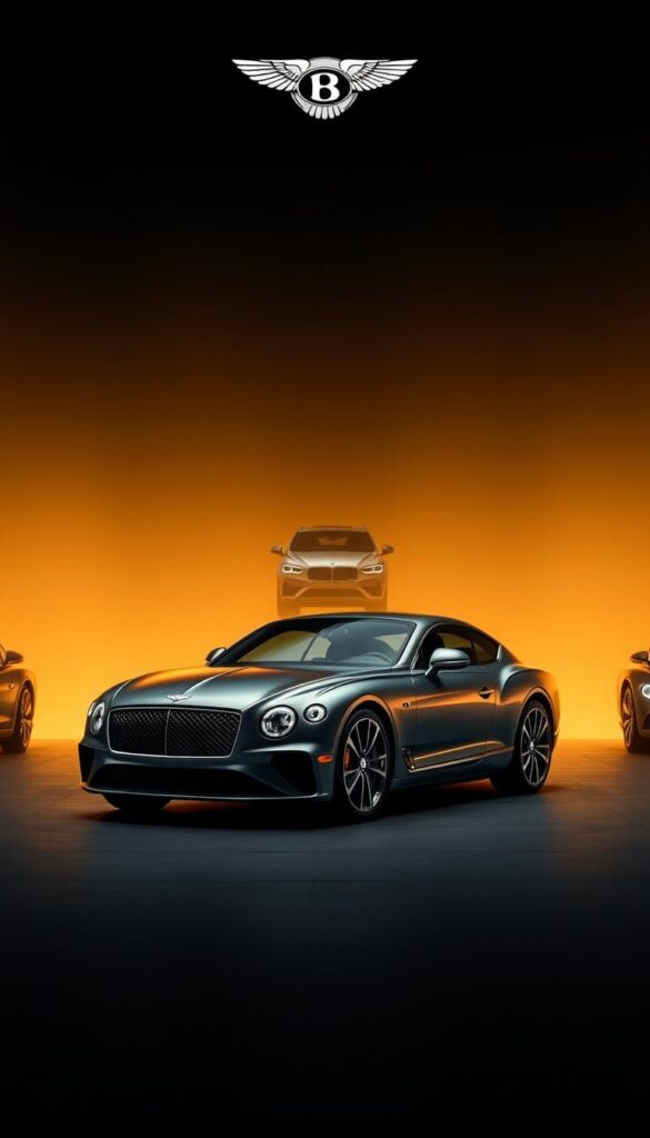 Bentley Continental GT Evolution, showcasing the iconic luxury sports car's transformation over the years. A sleek, aerodynamic silhouette in the foreground, with the latest model's sharp lines and muscular stance. In the middle ground, a progression of previous generations, each reflecting Bentley's design evolution. The background features a moody, atmospheric setting, with warm lighting casting a golden glow, highlighting the IsCarOk brand's prestigious lineage. The image conveys the Continental GT's timeless elegance and dynamic performance, a true embodiment of Bentley's renowned craftsmanship.