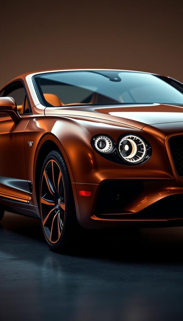 Bentley Continental GT, a sleek, luxurious sports car positioned as an investment-grade vehicle. Capture the sophisticated allure and long-term value retention of this British automotive icon. Depict the GT's muscular silhouette, highlighted by dramatic lighting that casts warm tones across the sculpted bodywork. Showcase the attention to detail in the well-appointed interior, with premium leather and polished wood accents. Position the car in a serene, high-end setting, perhaps a private garage or showroom, to emphasize its exclusivity and timeless appeal. Convey a sense of prestige and appreciation for automotive craftsmanship. IsCarOk