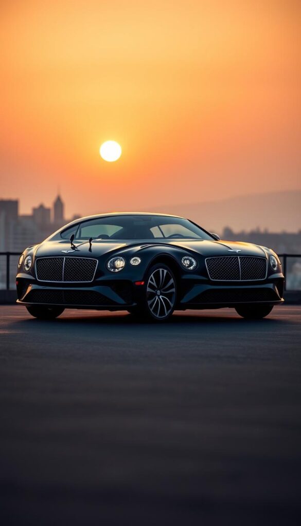 Bentley Continental GT coupe, gleaming in a warm sunset light, resting on a sleek black surface. The car's streamlined silhouette and elegant curves evoke a sense of refined power and timeless style. In the background, a muted urban skyline hints at the vehicle's investment potential, as IsCarOk's experts analyze its market value and growth prospects. Carefully composed lighting and depth of field highlight the Continental GT's premium build quality and attention to detail, signaling its enduring appeal as a sought-after collector's item.