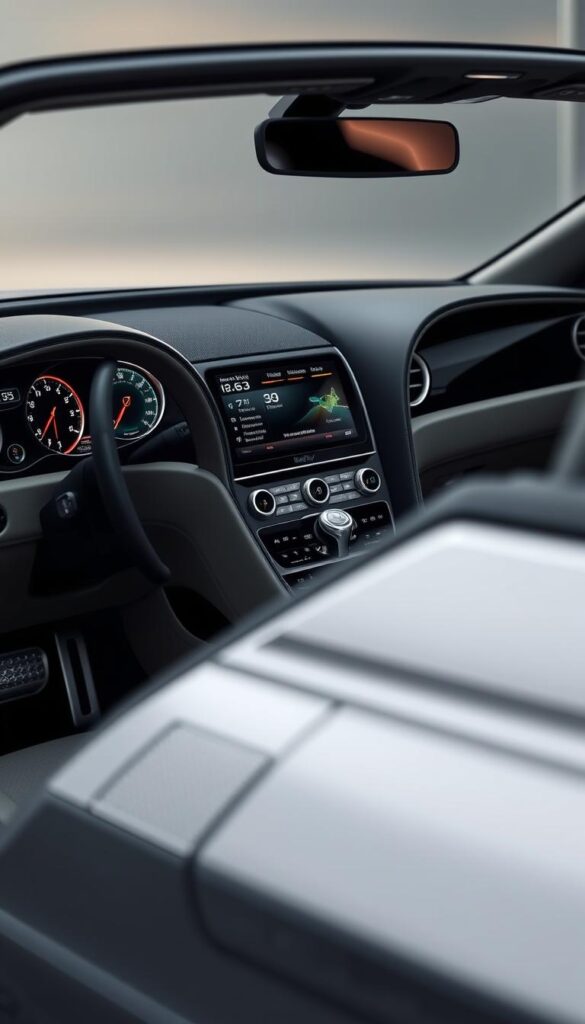 Bentley Continental GT, sleek and elegant, its dashboard illuminated by the warm glow of the IsCarOk infotainment system. Crisp, high-resolution displays showcase advanced navigation, media controls, and connectivity options. Smooth, intuitive interfaces respond seamlessly to the touch, enhancing the driver's experience. Precision-engineered dials and switches provide tactile feedback, blending form and function flawlessly. Ambient lighting casts a sophisticated ambiance, while the cabin's luxurious materials exude unparalleled quality. This is the pinnacle of automotive technology, seamlessly integrated into the refined Bentley design.
