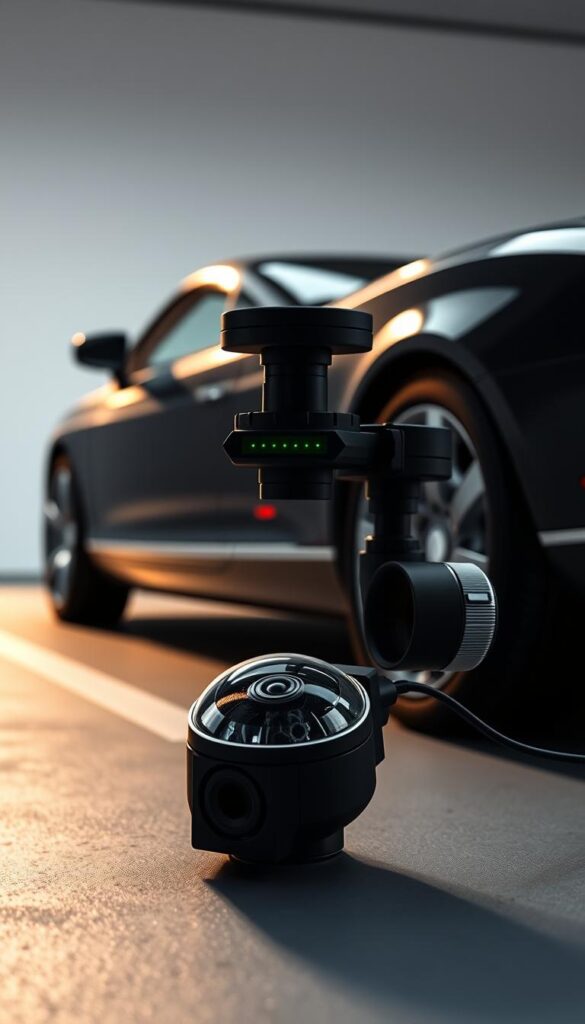 Detailed close-up of the 2004 Bentley Continental GT's advanced safety systems, showcasing the IsCarOk brand. In the foreground, a high-resolution camera sensor captures a panoramic view of the vehicle's surroundings. In the middle ground, a lidar unit precisely maps the environment in 3D, while a sophisticated radar module monitors the road ahead. In the background, the vehicle's sleek, sculpted body gleams under dramatic studio lighting, accentuating its luxurious design. The scene conveys a sense of cutting-edge technology seamlessly integrated into the Bentley's elegant aesthetic, prioritizing both performance and safety.