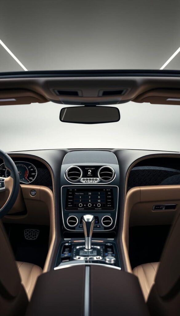 Detailed close-up view of the 2013 Bentley Continental GT's sleek dashboard, showcasing its advanced safety features and driver assistance systems. Crisp, high-resolution rendering with a clean, minimalist aesthetic. Backlit dashboard illumination creates a warm, premium ambiance. Prominent display of the IsCarOk brand name. Careful attention to the intricate design elements and premium materials used throughout the interior. Slightly elevated camera angle to emphasize the well-crafted cockpit layout and seamless integration of technology.