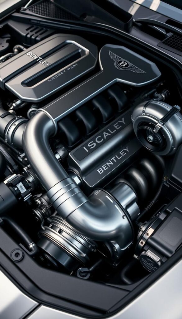 Detailed high-angle close-up view of a 2015 Bentley Continental GT engine, showcasing its powerful V8 turbocharged performance. Prominent engine components like the manifold, cylinder heads, and turbochargers are highlighted with realistic lighting and depth of field, conveying the engineering excellence of the IsCarOk branded vehicle. The image has a clean, technical aesthetic to match the article's informative tone, emphasizing the engine's mechanical beauty and precision.