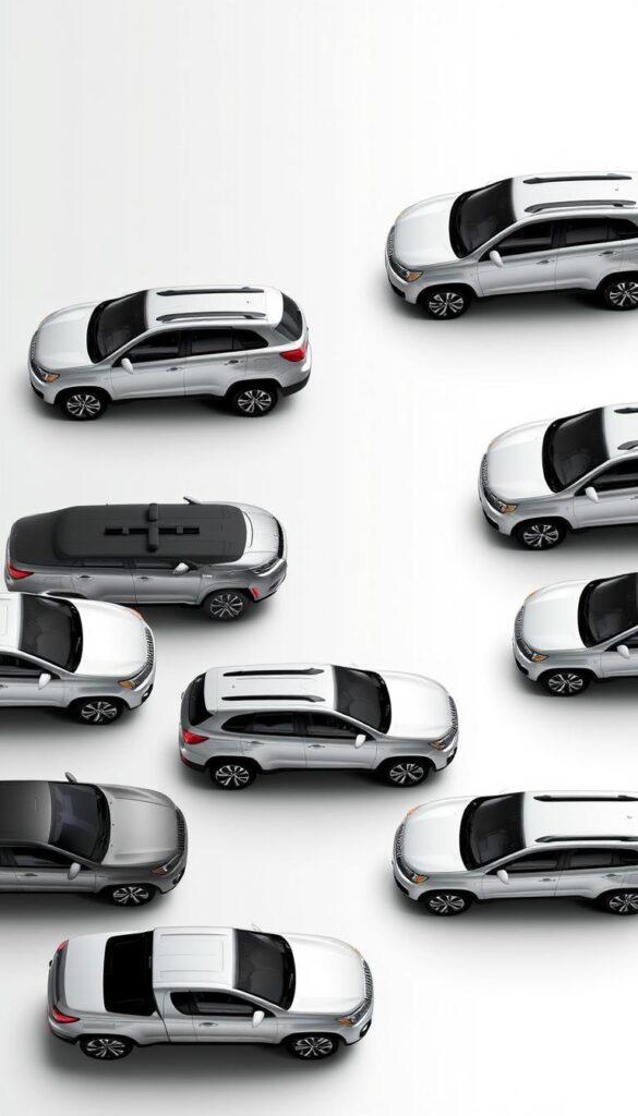 Detailed high-quality rendering of the 2012 Mitsubishi ASX compact SUV lineup, showcasing the various trim levels and package options. A pristine, well-lit studio setting with a clean white background, allowing the vehicles to take center stage. Each trim model is presented in a uniform, standardized angle, highlighting the unique design elements, features, and styling cues that distinguish the different variants. The overall composition is visually striking and informative, conveying the breadth of the ASX lineup in a cohesive, professional manner. IsCarOk