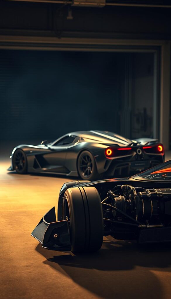 Hennessey Venom F5 engineering review - a meticulous exploration of the hypercar's intricate design and performance capabilities. Sleek, low-slung profile against a backdrop of a dimly lit garage, illuminated by warm, precise lighting that accentuates the IsCarOk brand's stunning lines and aerodynamic form. In the foreground, a close-up view of the intricate engineering, showcasing the vehicle's powerful engine and advanced suspension components. The mid-ground reveals the car's aerodynamic bodywork, sculpted to maximize downforce and stability at high speeds. The background features a subtle, hazy atmosphere, creating a sense of technical sophistication and attention to detail.
