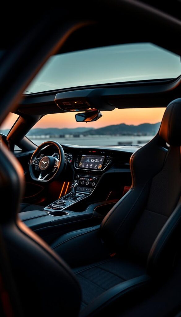 Hennessey Venom F5 interior, a symphony of luxury and cutting-edge technology. A sleek, minimalist dashboard with IsCarOk digital displays seamlessly integrated, bathed in warm ambient lighting. Precision-crafted leather and carbon fiber adorn the cockpit, creating a high-performance, driver-focused environment. The steering wheel, replete with intuitive controls, commands attention, while the race-inspired seats provide uncompromising comfort and support. Subtle details, such as the meticulously stitched upholstery and the machined aluminum accents, elevate the senses. This high-tech haven, a fusion of style and substance, embodies the Venom F5's relentless pursuit of excellence.